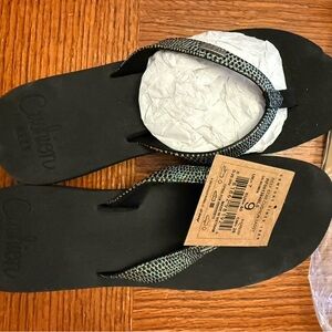Reef Black Flip Flop Sandals with Iridescent Straps